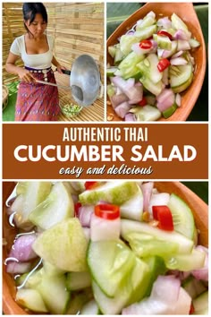 Authentic Thai cucumber salad with vinegar. Thai Side Dishes, Cucumber Salad Dressing, Cucumber Salad Vinegar, Thai Salad Recipes, Healthy Thai Recipes, Salad Dressing Recipes Healthy