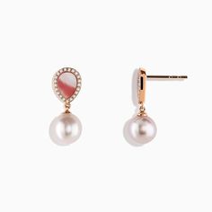 Effy Peark 14K Rose Gold Pearl, Mother of Pearl and Diamond Earrings 14k Rose Gold Pearl Earrings For Pierced Ears, 14k Rose Gold Pearl Earrings Gift, Pear-shaped Rose Gold Earrings For Formal Occasions, Rose Gold Pear-shaped Earrings For Formal Occasions, Formal Pear-shaped Rose Gold Earrings, Formal Rose Gold Pear-shaped Earrings, 14k Rose Gold Pear-shaped Jewelry, Pear-shaped 14k Rose Gold Jewelry, Pear-shaped Rose Gold 14k Jewelry