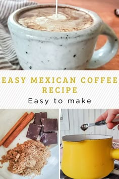 the ingredients for mexican coffee are being stirred in a cup and then put into a mug