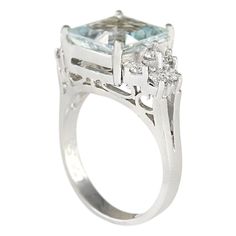 Stamped: 14K White Gold Total Ring Weight: 5.0 Grams Ring Length: N/ARing Width: N/A Gemstone Weight: Total Natural Aquamarine Weight is 3.00 Carat (Measures: 9.00x9.30 mm) Color: Blue Diamond Weight: Total Natural Diamond Weight is 0.40 Carat Quantity: 10 Color: F-G, Clarity: VS2-SI1 Face Measures: 9.00x18.45 mm Sku: [703766W] Formal Asscher Cut Diamond Birthstone Ring, Timeless Formal Birthstone Ring With Accent Stones, Asscher Cut Topaz Ring With Diamond For Formal Occasions, Classic Asscher Cut Topaz Ring For Formal Occasions, Classic Formal Diamond Ring With Blue Topaz, Classic Blue Topaz Diamond Ring For Formal Occasions, Formal Sapphire Ring With Asscher Cut And Accent Stones, White Gold Asscher Cut Birthstone Ring For Formal Occasions, Formal Asscher Cut Birthstone Ring With Gemstone