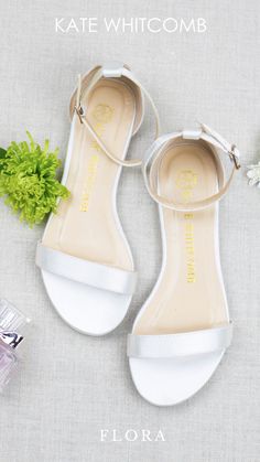 Bridal Shoes Flats - Style Flora Kate Whitcomb Elegant Cream Flats For Summer, Feminine Closed Toe Wedding Sandals, Formal White Open Toe Flats, White Open Toe Formal Flats, White Sandals For Spring Bridesmaid, White Sandals For Bridesmaid In Spring, White Almond Toe Flats For Wedding, Elegant Flat Heel Wedding Shoes For Bridal Shower, Open Toe Summer Wedding Flats