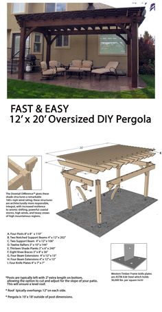 the instructions for how to build an outdoor pergola with wood framing and roof