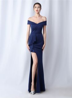 In Stock:Ship in 48 Hours Navy Blue Mermaid Off the Shoulder Pleats Party Dress Fitted Blue Evening Dress For Prom, Fitted Off-shoulder Mermaid Dress For Banquet, Fitted Off-shoulder Mermaid Dress For Formal Events, Blue Fitted Mermaid Dress With Fishtail, Fitted Blue Mermaid Dress With Sweep Train, Royal Blue Mermaid Dress For Prom, Fitted Royal Blue Evening Dress For Banquet, Fitted Royal Blue Dress For Prom, Fitted Royal Blue Dress For Prom Season