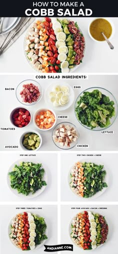 how to make a cobb salad with all the ingredients in each bowl and then put together