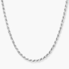 This 2.5mm Silver Rope Chain is Solid Sterling Silver. This silver rope chain necklace is diamond cut to give off a luxurious glow from every angle. Classic White Gold Sterling Silver Chain Necklace, Classic Rope Chain Necklace, Classic Silver Chain Necklace, Classic Rope Chain Necklace With Oval Link, Classic Oval Link Rope Chain Necklace, Classic Silver Rope Chain Necklace As Gift, Classic Silver Rope Chain Necklace Gift, Classic Link Rope Chain Necklace For Formal Occasions, Timeless Sterling Silver Chain Necklace With Polished Finish