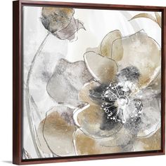 an abstract floral painting with white and brown flowers