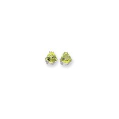 Trillian shaped faceted green peridot gleams brightly in these trendy studs. In 14 karat white gold, 6-prong basket design hugs 8mm green peridot gemstones weighing 3.6 cttw and are secured with post and push back closures. Perfect for everyday wear, these earrings will be great addition to your jewelry collection. Size: One Size. Gender: female. Age Group: adult. Green Pear-shaped Earrings For Anniversary, Classic Green Pear Shaped Earrings, Classic Green Pear-shaped Earrings, Green Pear-shaped Earrings For May Birthstone, Green Pear-shaped May Birthstone Earrings, Green Pear-shaped Gemstone Earrings, Pear-shaped Green Gemstone Earrings, Green Faceted Earrings For Anniversary, Classic Green Earrings With Diamond Accents