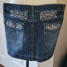 Denimn Skirt With Animal Print Back Detailing. Slightly Frayed Hem. Super Cute!!!! New. Waist To Hem Length 13" Pink Denim Skirt, Asian Vintage, Camo Mini Skirt, Y2k Mini Skirt, Distressed Skirt, 2000s Clothes, Overall Skirt, Wardrobe Pieces, Micro Skirt