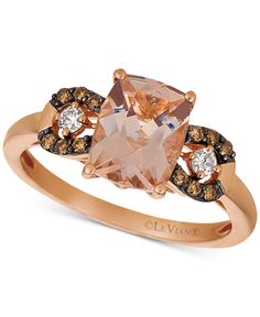 The unmistakable blush of a cushion-shape Peach Morganite is beautifully enhanced with round-shape Chocolate and Vanilla diamonds in this Le Vian ring set in luxurious rose gold. Wed Rings, Le Vian Jewelry, Levian Rings, Chocolate Diamond Ring, 14k Rose Gold Jewelry, Pink Morganite Ring, Levian Jewelry, Chocolate Diamond, Vintage Wedding Jewelry