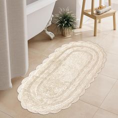 Chardin home - crochet bathroom rug | boho bath mat | non-slip latex back, machine washable rug. Red Barrel Studio® Color: Ivory, Size: 60" L x 24" W | Red Barrel Studio® Casanova Bath Rug white100% Cotton in Ivory | 60" L x 24" W | Wayfair Crochet Bathroom Rug, White Bath Rugs, Crochet Bathroom, Boho Bath Mat, Rug For Bathroom, White Bath, Back Machine, Bath Linens, Washable Rug