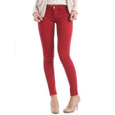 New With Tags, Candy Apple Color Chic Red Stretch Jeans, Red Fitted Mid-rise Jeans, Fitted Mid-rise Red Jeans, Chic Mid-rise Red Jeans, Chic Red Mid-rise Jeans, Chic Fitted Red Jeans, Red Mid-rise Cotton Jeans, Red Mid-rise Jeans For Workwear, Red Mid-rise Jeans For Work