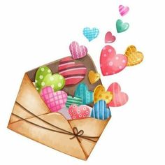 an envelope filled with hearts flying out of it