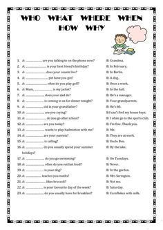 a printable worksheet with the words, who's where and how?