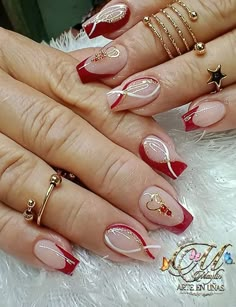 Dark Red And White Nails, Chip Nails, Interesting Nail Designs, Red And White Nails, No Chip Nails, Holiday Nail Designs, Stylish Nails Designs