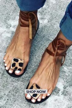 Women's Lace-Up Flat Open Toe Leopard Print Roman Sandals Brown Flat Heel Sandals For Summer, Trendy Brown Strappy Lace-up Sandals, Brown Casual Ankle Strap Lace-up Sandals, Beige Strappy Lace-up Sandals For Vacation, Brown Sandals For Summer Vacation, Casual Ankle Strap Lace-up Sandals For Beach Season, Brown Summer Sandals For Vacation, Brown Flat Heel Flip Flops For The Beach, Brown Summer Vacation Sandals