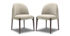 two chairs sitting side by side in front of a white background and one has a light colored upholstered back