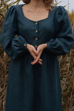 Victorian Square Neck Dress With Puff Sleeves Long Sleeve - Etsy Russia Modest Attire, Puffy Sleeve Dress, Prairie Dresses, Long Puffy Sleeves, 2023 Clothes, Lawn Design, Simple Frocks, Victorian Aesthetic, Dress With Puff Sleeves