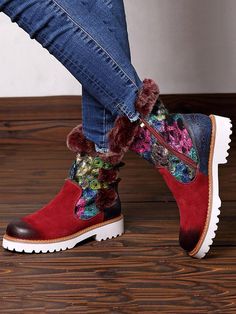 Bohemia Vintage Warm Leather Booties Bohemian Boots, Timberland Boots Outfit, Timberland Waterproof Boots, Platform Boots Women, Yellow Boots, Seasons Winter, Chunky Shoes, Cool Shoes, Casual Heels