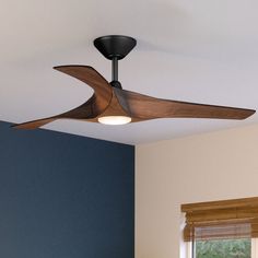 A unique Urban Ambiance UHP9362 Transitional Ceiling Fan 13.5''H x 52''W, Koa Woodgrain Finish, Geraldton Collection in a room with Mountain Lodge Bedroom, Mid Century Modern Ceiling Fan, Mid Century Modern Ceiling, Living Room Fans, Transitional Ceiling Fan, Lodge Bedroom, Modern Provincial, Art Ceiling, Bedroom Fan