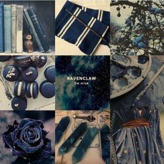 the collage shows blue and white items in different styles, colors, and sizes