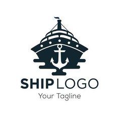 a ship logo with an anchor on the front and side, in black and white