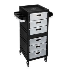 Black & Translucent Portofino Salon Trolley - Made in Italy Salon Organization Ideas, Salon Cart, Blow Dryer Holder, Minerva Beauty, Mobile Spa, Salon Trolley, Pallet Crates, White Drawers, Granite Tops