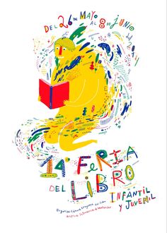 an image of a duck reading a book with letters all around it and the words'4 ferro del libroo'in spanish