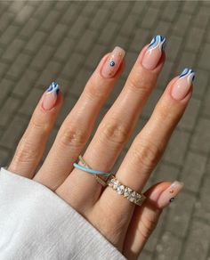 Swirl Tip Nails, Nail Art Ballerina, Evil Eye Nail Designs, Ballerina Nail Art, Evil Eye Blue, Blue And White Nails, Nails Summer Nails