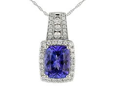 1.75ct Cushion Tanzanite With 0.38ctw Round Diamond Rhodium Over 14K White Gold Pendant With Chain. Measures Approximately 0.77"L x 0.41"W. Spring Ring Clasp Closure. Gia Certified Tanzanite Jewelry As A Gift, White Gold Tanzanite Jewelry With Halo Setting, Cushion Cut Tanzanite Jewelry In White Gold, Gia Certified Tanzanite Jewelry In White Gold, Gia Certified Dazzling Tanzanite Jewelry, Fine Jewelry With Cushion Cut Tanzanite, Blue Cushion Cut Fine Jewelry Necklace, Blue Tanzanite Necklace With Brilliant Cut, Fine Jewelry Tanzanite Cushion Cut