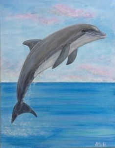 a painting of a dolphin jumping out of the water