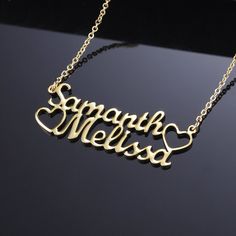 Design your own one-of-a-kind necklace with up to 2 names or words *up to 13 Characters each. Each necklace is carefully made of quality Silver Stainless Steel (gold plating available). Details: Available in Silver Stainless Steel or Silver Stainless Steel with Gold Plating It does NOT Tarnish Or Rust (100% guaranteed) FREE Gift Boxing Included! Adjustable Clasp Your personalized pendant takes time to hand craft and test but when you're wearing it you'll know it was worth the wait. :) ORDER NOW