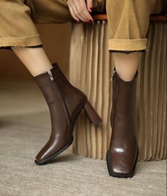 Leather Shoes Women, Thick High Heels, Beef Tendon, Female Footwear, Boots Thick, Genuine Leather Shoes, Thick Heel, Hilary Duff, Leather Shoes Woman