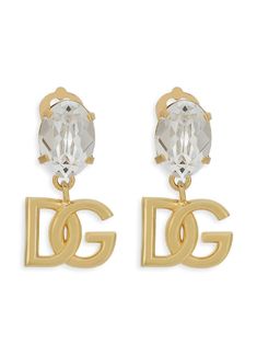 gold-tone hardware crystal embellishment for pierced ears logo pendant These earrings come as a pair. Dolce Gabbana Jewelry, Dolce And Gabbana Earrings, Versace Earrings, Dg Logo, Luxury Lifestyle Dreams, E Logo, Demi Fine Jewelry, Dolce E Gabbana, Earrings Hoop