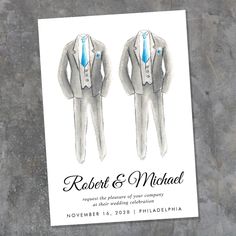 Elegant Tuxedo Watercolors Gay Wedding Invitation