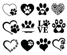 dog paws and hearts with the word love written in it's upper right corner