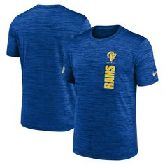 Stay dry and comfortable as you support your favorite NFL squad in this Los Angeles Rams Sideline Velocity T-shirt. Made by Nike, it features sweat-wicking Dri-FIT technology and soft, lightweight jersey fabric. A cross-dyed pattern accentuates the Los Angeles Rams graphics printed on the front. Nike Crew Neck, Los Angeles Rams, Boyfriend Style, Sports Tees, Outdoor Men, Mens Activewear, Nike Dri Fit, Jersey Fabric, Women Clothes Sale