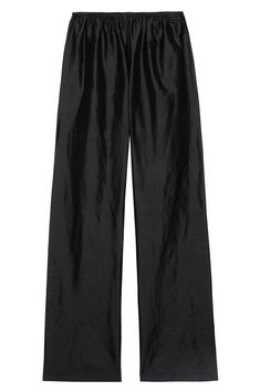 The Taffeta Simple Pant Elegant Silk Wide Leg Pants With Elastic Waistband, Silk Wide-leg Pants With Elastic Waistband, Silk Wide Leg Pants With Elastic Waistband, Silk Wide Leg Pants With Elastic Waistband For Work, Wide Leg Silk Pants With Elastic Waistband, Silk Bottoms With Elastic Waistband And Straight Leg, Silk High-waisted Bottoms With Elastic Waistband, Silk Bottoms With Elastic Waistband For Evening, Silk High-waisted Pants With Elastic Waistband