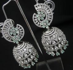 Bridal Cubic Zirconia Jhumka Earrings/CZ Jhumka Earrings/Bridesmaid CZ Jhumka/Wedding Jhumka/Silver Bridal Jhumka Earrings/Party Earrings Length: 2.5 inches - Cubic Zirconia Pave Crystals - Hypoallergenic, lead & nickel free - Push Back Closure - Handmade earrings - Lightweight Jewelry - Delicate and elegant Cubic Zirconia American Diamond earring with diamond drops hanging - Traditional and Fashion Indian Jewelry for Parties - Party Jewelry - Jewelry for Special Occasions, Weddings, Brides Light Weight Jewelry, Party Earrings, Jhumka Earrings, Ethnic Earrings, Zirconia Earrings, Cubic Zirconia Earrings, Kundan Jewellery, Diamond Drops, American Diamond