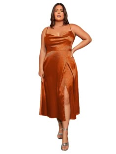 PRICES MAY VARY. Features: plus size, satin slip dress, cowl neck, high wasited, spaghetti strap, sleeveless, side slit, long cami dress Fabric has some stretch,and it's soft and comfortable Occasion: club, party, cocktail, nigh-out, wedding, prom, dinner gathering and some other night events Style: Make your impressive entrance with this cami long dress, the satin material adds a luxe finish to it for added elegance and femininity, the side slit together with the high-waisted silhouette can enh Summer Wedding Guest Dress Plus Size, Plus Size Gala Dress Classy, Curvy Cocktail Dress, Womens Cocktail Attire, Plus Size Gala Dress, Slip Dress Plus Size, Wedding Guest Dress Plus Size, Long Cami Dress, Spring Cocktail Dress