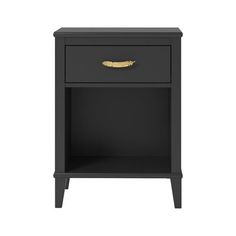 Enjoy the classically styled little seeds monarch hill Hawken nightstand. The matte black finish on the laminated particleboard and contrasting gold feather drawer pull or silver pull give a unique look to the nightstand your child will love. The metal drawer slides have built-in stops and are durable for easy opening for years to come. Place a reading lamp and your child’s favorite bedtime stories on the tabletop or keep books organized in the large lower cubby for easy access. Keep your bedtim Nightstand Wood, Metal Drawer, Gold Feathers, Book Organization, Metal Drawers, Drawer Slides, Reading Lamp, Drawer Nightstand, Drawer Pull