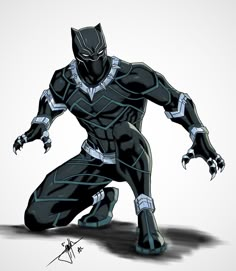 a drawing of a black panther standing in front of a white background