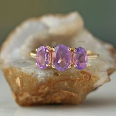 14K Gold Ring, Natural Gemstone Studded Ring, Dainty Wedding Ring, Three Oval Amethyst Gemstone Engagement Ring, Gemstone Ring For Women Her, Oval Ring, 14k Gold Ring Handmade Jewelry , Minimalist Fine , Daily Wear Band Ring .  Great Gift For Christmas, Cyber Sale, Cyber Monday and Black Friday. Also available in Yellow Gold, Rose Gold and White Gold. Ring Size : US 7 (Resizable and charges apply above US 8) Please specify your ring size while ordering. Make Special customize For Black Friday, C Classic Purple Ruby Wedding Ring, Heirloom Oval Amethyst Ring With Accent Stones, 14k Gold Wedding Gemstones With Birthstone, Classic Amethyst Birthstone Ring For Wedding, Oval Purple Sapphire Ring For Anniversary, Yellow Gold Three-stone Oval Birthstone Ring, Classic Birthstone Gemstones For Wedding, Yellow Gold Three Stone Oval Birthstone Ring, Wedding Oval Amethyst Ring In 14k Gold