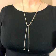 Ettika Presents Their Triple Chain Pull-Through Style Silver Plated With Cubic Zirconia Crystals, New With Tags. Retail Price $79+Tax=$86. Absolutely Gorgeous This Necklace Will Be Your Go-To Jewelry Piece For Any Night Out! Has An Elegant Bohemian Vibe. Materials Include Silver Plating, Zinc, Brass, & Cubic Zirconia Crystals. Chain Is Adjustable, Measuring ~18.5 Inches With ~5.5 Inch Extender Chain With 4 Settings Throughout. Lariat Drop Length: ~5 Inches. Note The 1st & 2nd Photos Show The Nec Elegant Double Chain Lariat Necklace Gift, Elegant Double Chain Lariat Necklace As Gift, Elegant Lariat Necklace With Double Chain As Gift, Elegant Chain Necklace With Adjustable Length, Elegant Adjustable Double Chain Necklaces, Chic Long Necklace With Adjustable Chain For Formal Occasions, Chic Long Necklace With Adjustable Chain For Formal Events, Chic Adjustable Chain Necklace For Formal Occasions, Chic Formal Adjustable Chain Necklace