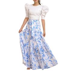 Blue Floral Print Chiffon Maxi Skirt Chiffon Maxi Skirt, Floral Print Chiffon, Chiffon Maxi, Blue Floral Print, Vintage Casual, Casual Skirt, Print Chiffon, Petticoat, Blue Floral