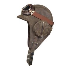 "Aviator pilot helmet, WW2 military style steampunk hat, in real leather, old brown color, with or without aviation goggles, for Men and Women, William model. - Handmade hat with QUALITY MATERIALS. It's MADE TO LAST MANY YEARS. - Model timeless vintage style with round and zipper on the side that reminds the helmets of the first aviators. THERE IS NO HOLE THAT GOES INSIDE THE LINING, zippers are decorative. Nylon lining, which is comfortable for spring, summer, and fall. - A buckle at the back o Old Pilot Helmet, Aviation Hats, Aviation Goggles, Aviator Helmet, Goggles Women, Leather Helmet, Aviator Cap, Pilot Helmet, Aviator Goggles