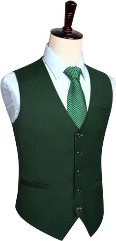 Button closure Formal Suit Vest : High Quality Material, The material of vest is soft and lightweight. No fading, no distortion, anti-wrinkle and smooth, is not easy to pilling. Excellent Design : Business vest is designed with classic solid color, V-neck, 5-buttons closure and 1 real pocket on the front,2 real side pockets. The back adjustable Waistcoat offers a more accurate fit, makes you stand out in the crowd. Occasions for father's day/graduation ceremony/wedding anniversary etc. Gifts as Dark Green Vest Outfit Men, Enchanted Forest Theme Outfit Men, Green Waistcoat Men, Quinceanera Court Outfits, Waistcoats Men, Green Vest Outfit, Mens Green Vest, Prom Vest, Suit Vest Outfits