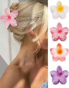 Guaranteed to keep your hair in place and accentuate your look ✨ Hawaiian Flower Hair, Flower Claw Clip, Necklaces Pink, 3d Hair, Dunner Wordend Haar, Ponytail Bun, Banana Clip, All Hairstyles, Girls Beach