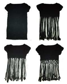 four different types of black clothing with fringes