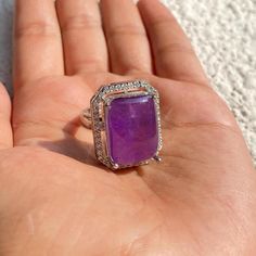 Purple Doublet Ring Statement Ring will enhance your look. These Purple Diamond Ring will surely add a touch of elegance in your look. A Perfect gift for mom or Gift for wife. *𝐏𝐑𝐎𝐃𝐔𝐂𝐓 𝐃𝐄𝐓𝐀𝐈𝐋* * 𝐌𝐚𝐭𝐞𝐫𝐢𝐚𝐥: Brass * 𝐏𝐥𝐚𝐭𝐢𝐧𝐠: White Rhodium Plated * 𝐒𝐭𝐨𝐧𝐞: AAA-quality CZ Diamond. 𝐕𝐢𝐬𝐢𝐭 𝐎𝐮𝐫 𝐅𝐀𝐐𝐬 𝐟𝐨𝐫 𝐒𝐡𝐢𝐩𝐩𝐢𝐧𝐠 𝐏𝐨𝐥𝐢𝐜𝐢𝐞𝐬 𝐚𝐧𝐝 𝐂𝐚𝐫𝐞 𝐈𝐧𝐬𝐭𝐫𝐮𝐜𝐭𝐢𝐨𝐧 *𝐃𝐈𝐒𝐂𝐋𝐀𝐈𝐌𝐄𝐑* * Product color may slightly vary due to photographic lightin Purple Gem Ring, Purple Diamond Ring, Purple Stone Ring, Purple Stone Rings, Big Stone Ring, Ring Luxury, Ring Purple, Purple Gems, Purple Diamond