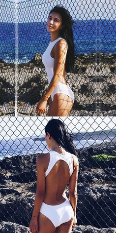 One Piece Swimsuit, Sexy Fashion Swimsuit, Open Back Cut Out Swimsuit, White Solid Swimsuit Fashion Swimsuit, Swimsuits 2017, Swimsuit White, Cute Bathing Suits, Cut Out Swimsuits, Costume Intero, White Swimsuit, Cute Swimsuits, White Solid